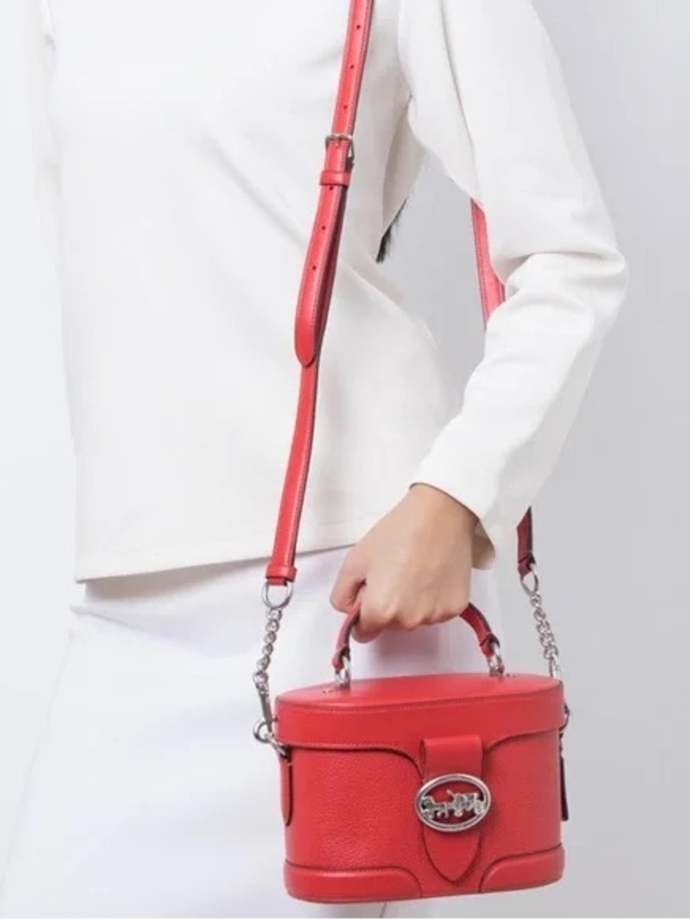 Coach Pebbled Grain Leather Georgie Saddle bag in color Poppy NWT - Picture 5 of 11